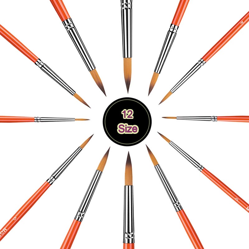 MODOLATA Watercolor Paint Brushes Set - 12Pcs Round Pointed Painting Brush for Acrylic, Gouache, Oil, Artist, Miniature, Model - Short Handle - Image 3